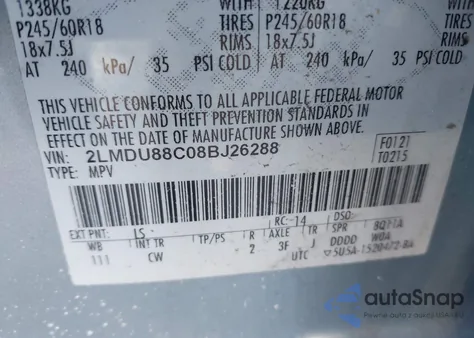 2008 Lincoln Mkx z USA, uszkodzony, nr VIN 2LMDU88C08BJ26288